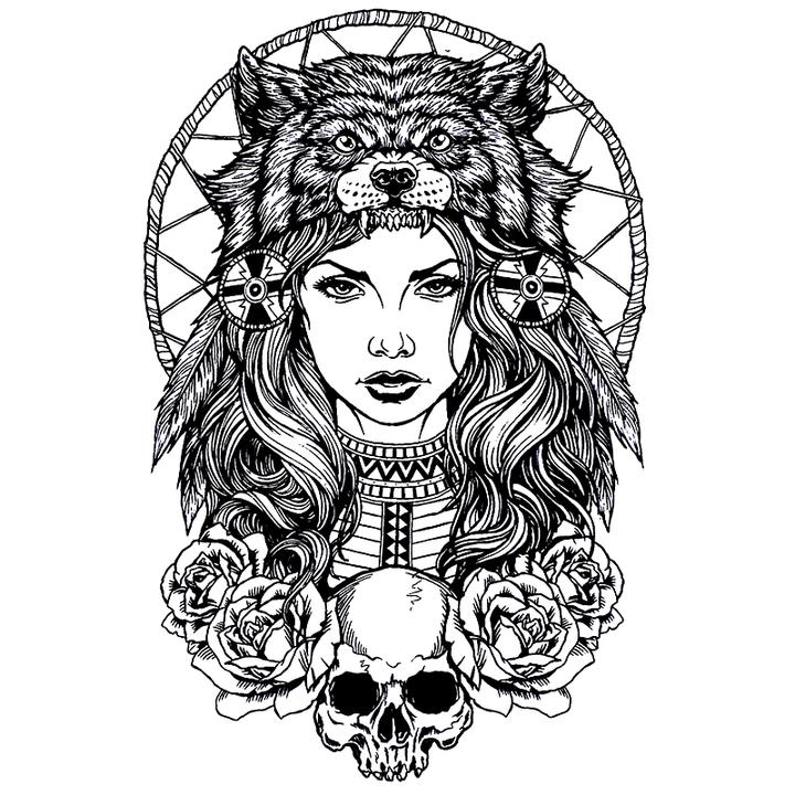 Tatouage éphémère temporaire attrapes rèves femme loup