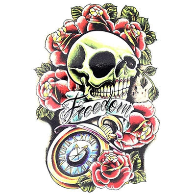 Tatouage éphémère temporaire crâne skull roses fleur boussole