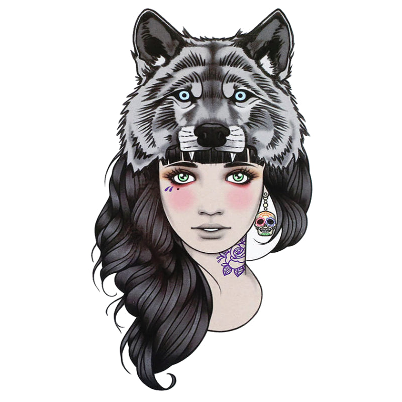 Tatouage éphémère temporaire girls femme guerrière loup