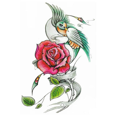 Tatouage éphémère temporaire rose oiseau