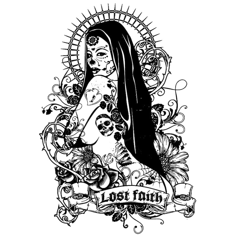 Tatouage éphémère temporaire girls femme lost faith fleurs crânes 