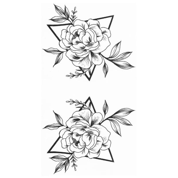 Tatouage éphémère temporaire double rose triangle monochrome