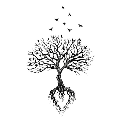 Tatouage éphémère temporaire oiseaux arbres racines