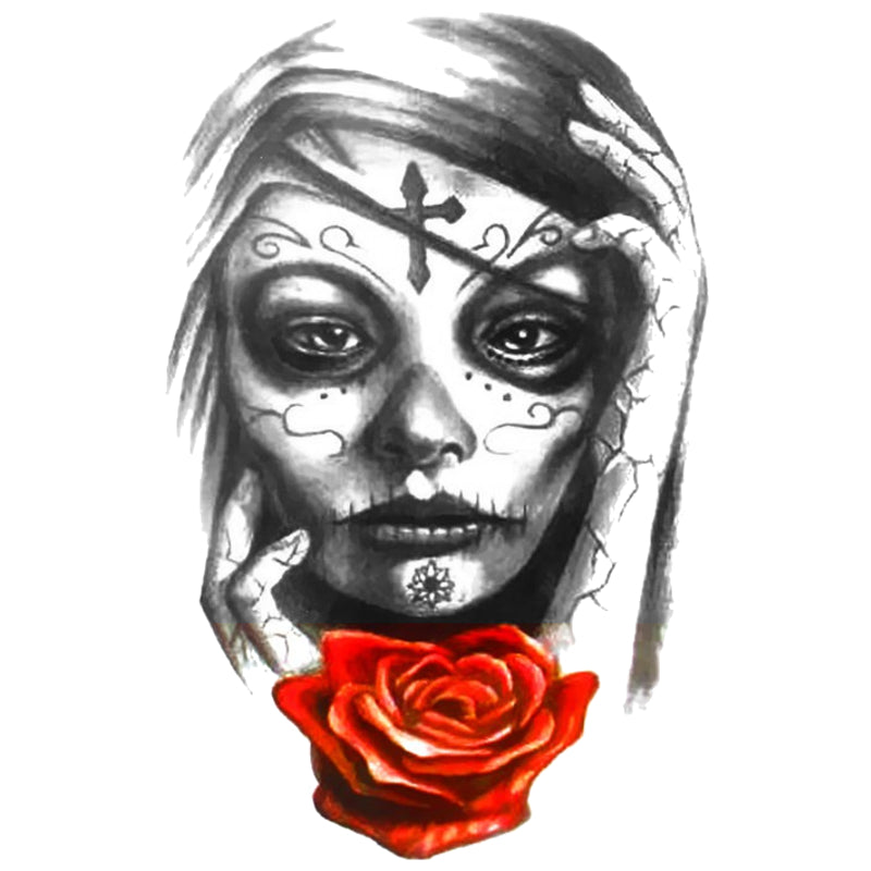 Tatouage éphémère temporaire girls femme rose croix suture