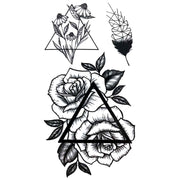 Tatouage éphémère temporaire rose triangle fleurs plume géométrique
