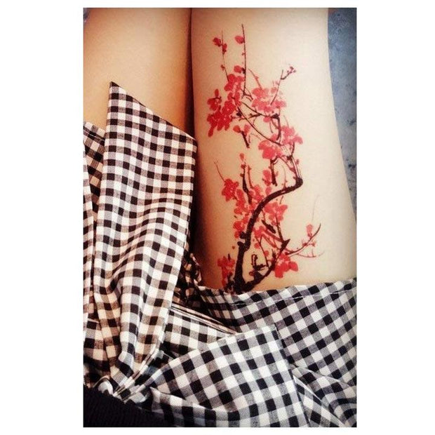 Tatouage éphémère temporaire arbre fleurs rouge asie japon chine